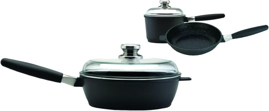 by BergHOFF Starter Set with 2 Lids | Ceramic and Titanium Cooking Surface | Durable. Lightweight Cast Construction | Detachable Handle for Oven Use | Designed in Europe. Made for America